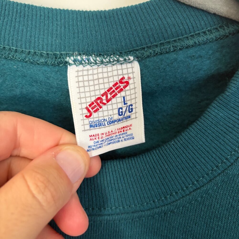 Vintage Colorado Red Rocks Crewneck Sweater Adult Large Teal Tribal Outdoor 90s - Picture 3 of 8